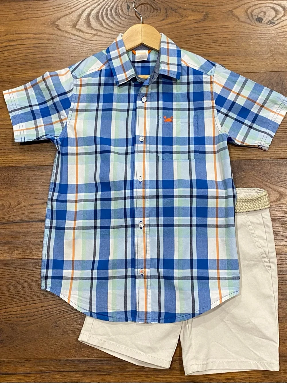 Gymboree Boys ‘Whale Hello There’ Blue Plaid Short Sleeve Shirt Size 7